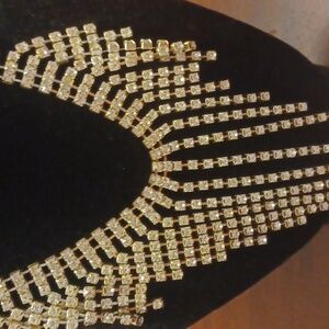 VINTAGE Glam Retro Rhinestone Bib Waterfall Necklace 1960s Wedding Events EUC